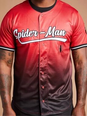 NWT - Marvel Spider-Man Parker 62 jersey Baseball Jersey Red & Black Size Large